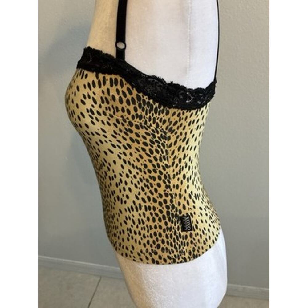 Y2K XOXO Animal Print Lace Trim Cami Top Cheetah Club Mob Wife Brown VTG RARE S - Picture 2 of 16